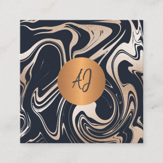 Abstract marmeren verf roos goud zwart monogram vierkante visitekaartje (Voorkant)