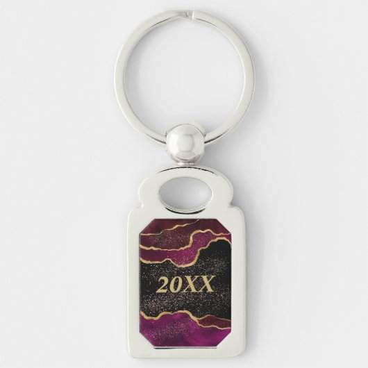 Abstract Maroon Gold Sparkle Afstuderen Sleutelhanger (Voorkant)