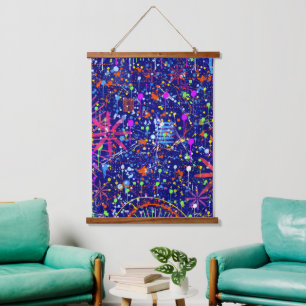 Abstract maximalisme: reuzenrad 's nachts hangend wandkleed