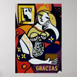 Abstract Meisje aan telefoon, geef tekst uit, Grac Poster