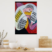 Abstract meisje op tablet 4 poster (Keuken)