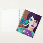 Abstract Meisje & Vogel Paarse en Blauwgroen Geper Planner (Display)