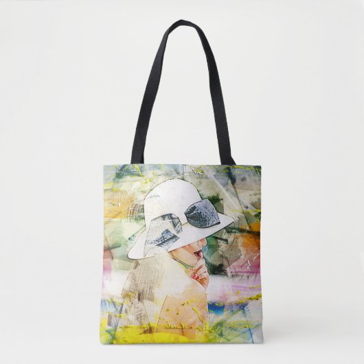 Abstract Meisje Wit Pet Bow Ribbon Field Lip Mouth Draagtas (Voorkant)