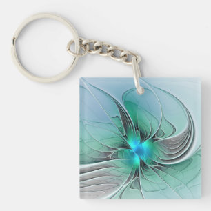 Abstract met blauw, moderne fractale kunst sleutelhanger