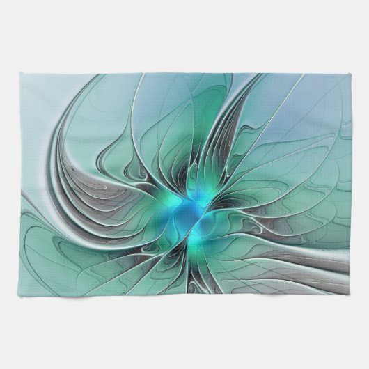 Abstract met blauw, moderne fractale kunst theedoek (Horizontaal)