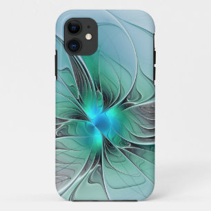 Abstract met blauwe, moderne fractale kunst iPhone 11 hoesje