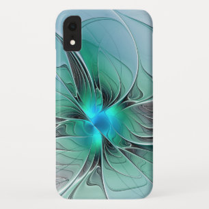 Abstract met blauwe, moderne fractale kunst iPhone XR hoesje