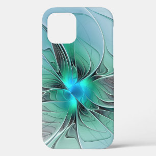 Abstract met blauwe, moderne fractale kunst iPhone 12 hoesje