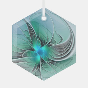 Abstract met blauwe, moderne fractale kunst glas ornament