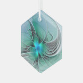 Abstract met blauwe, moderne fractale kunst glas ornament (Voorkant links)