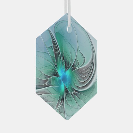 Abstract met blauwe, moderne fractale kunst glas ornament (Voorkant Rechts)