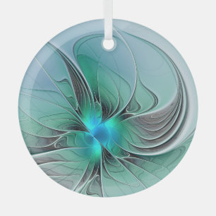Abstract met blauwe, moderne fractale kunst glas ornament