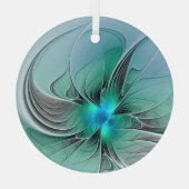 Abstract met blauwe, moderne fractale kunst glas ornament (Achterkant)