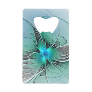 Abstract met blauwe, moderne fractale kunst kredietkaart flessenopener