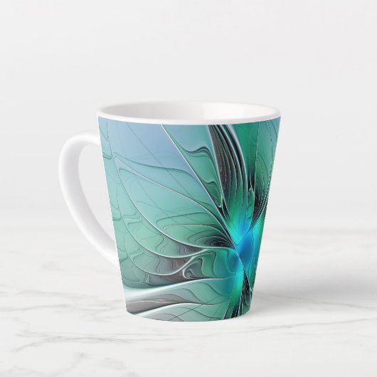 Abstract met blauwe, moderne fractale kunst latte mok (Linkerhoek)