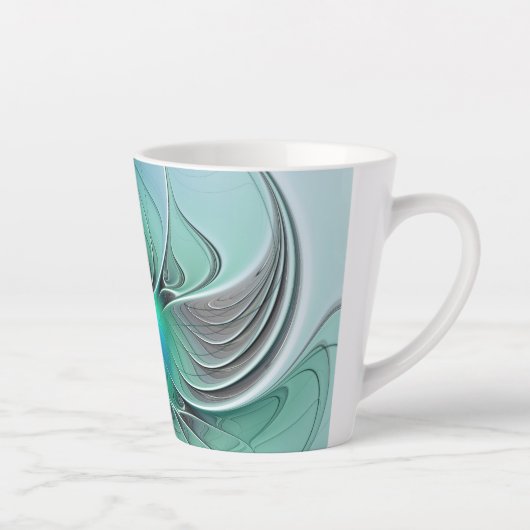 Abstract met blauwe, moderne fractale kunst latte mok (Rechts)
