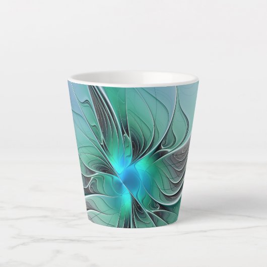 Abstract met blauwe, moderne fractale kunst latte mok (Voorkant)