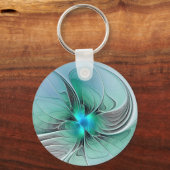 Abstract met blauwe, moderne fractale kunst sleutelhanger (Achterkant)