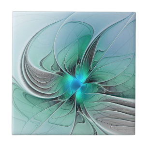 Abstract met blauwe, moderne fractale kunst tegeltje