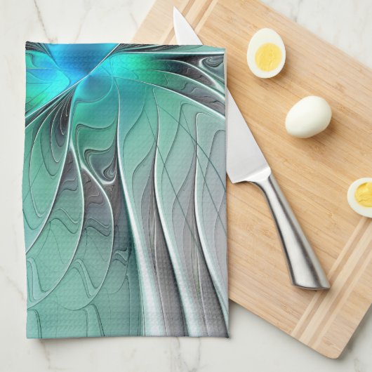 Abstract met blauwe, moderne fractale kunst theedoek (Quarter Fold)