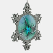 Abstract met blauwe, moderne fractale kunst tin sneeuwvlok ornament (Links)