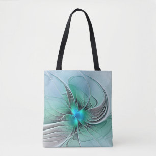 Abstract met blauwe, moderne fractale kunst tote bag
