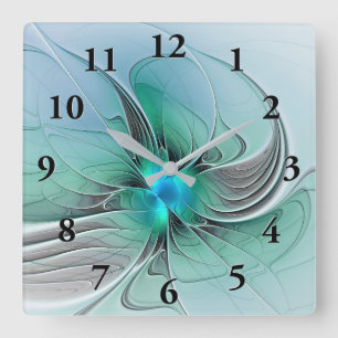 Abstract met blauwe, moderne fractale kunst vierkante klok