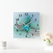 Abstract met blauwe, moderne fractale kunst vierkante klok (Huis)