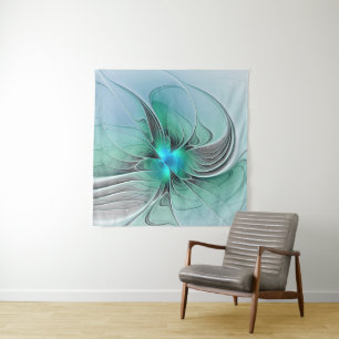 Abstract met blauwe, moderne fractale kunst wandkleed