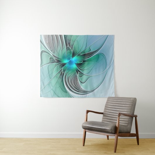 Abstract met blauwe, moderne fractale kunst wandkleed (In Situ (horizontaal))