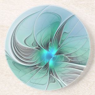 Abstract met blauwe, moderne fractale kunst zandsteen onderzetter