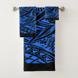 Abstract met zwarte en blauwe tribale bad handdoek