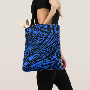Abstract met zwarte en blauwe tribale draagtas