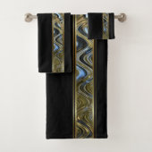 Abstract metaalgoud en blauwe golven op zwart bad handdoek (Insitu)