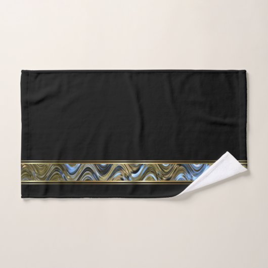 Abstract metaalgoud en blauwe golven op zwart bad handdoek (Handdoek)