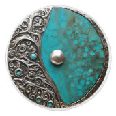Abstract Metal & Stone in Aqua Verdigris Keramische Knop (Voorkant)