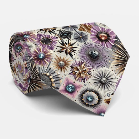 Abstract Mid Century Modern Starburst Diamond Stropdas (Opgerold)