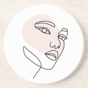 Abstract minimaal vrouw enkele lijn art 2 zandsteen onderzetter