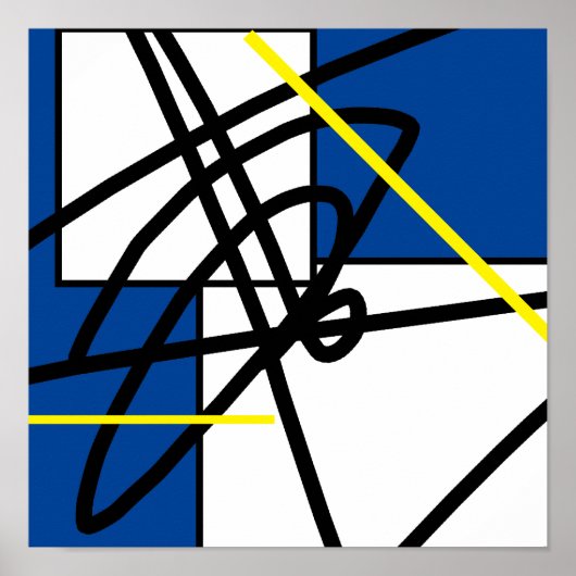 Abstract minimalisme geel zwart blauw poster (Voorkant)
