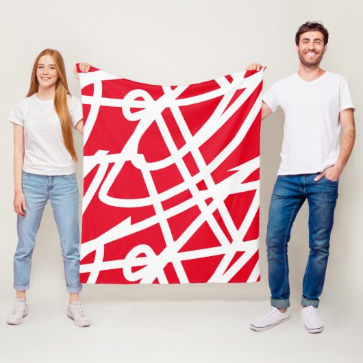 Abstract minimalisme Witte lijnen Rode Blanket Fleece Deken (In situ)
