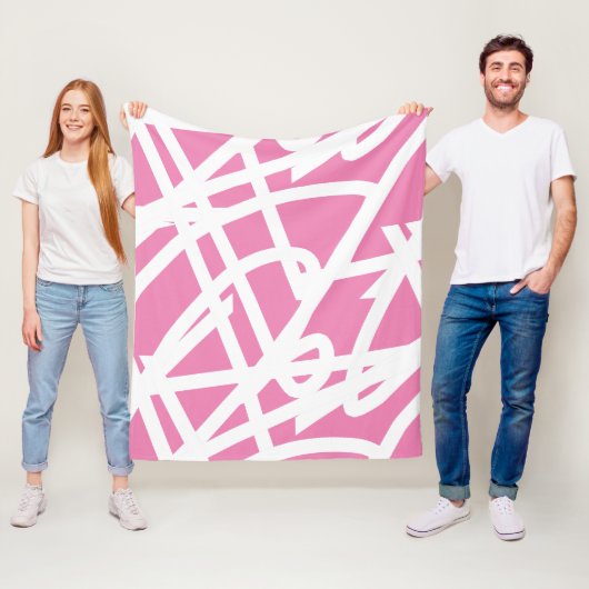 Abstract minimalisme Witte lijnen Roze Blanket Fleece Deken (In situ)
