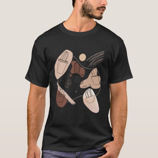 Abstract Minimalist Cactus  Aesthetic Boho Cactus  T-shirt (Voorkant)