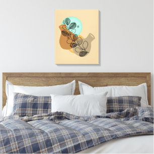 ABSTRACT MINIMALISTISCH BOHEMISCH MET ZWARTE LEAF CANVAS AFDRUK