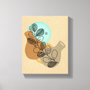 ABSTRACT MINIMALISTISCH BOHEMISCH MET ZWARTE LEAF CANVAS AFDRUK