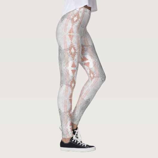 abstract minimalistisch roos goud aztec witte marm leggings (Rechts)
