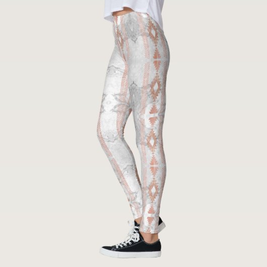 abstract minimalistisch roos goud aztec witte marm leggings (Links)