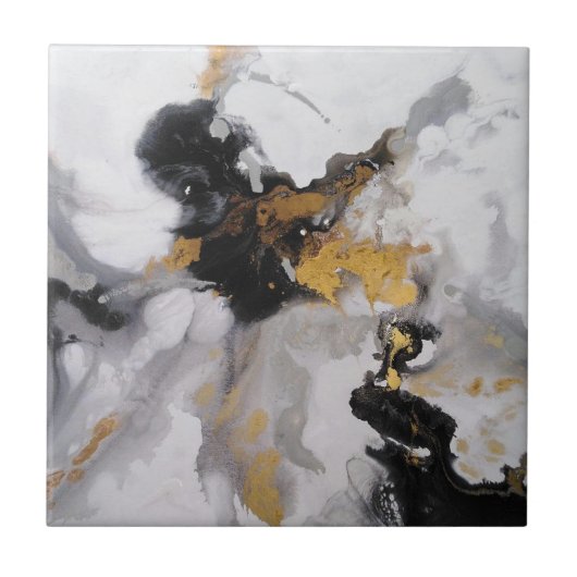 Abstract Modern Art Grijs, Wit, Zwart en Goud Tegeltje (Voorkant)