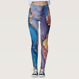 Abstract Modern Blauw Paarse Goud Chic Trendy Leggings