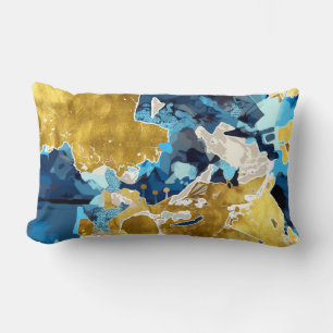 Abstract, modern, collage, goud, blauw van de mari kussen