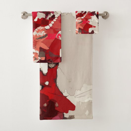 Abstract, modern, collage, rood, beige, Bourgogne Bad Handdoek (Insitu)